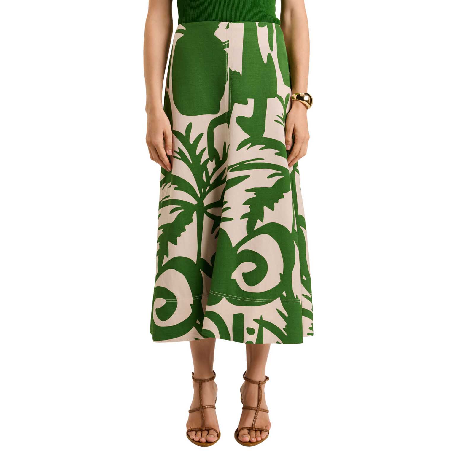 Veronika Maine Tropical Shadow Viscose Linen Midi Skirt